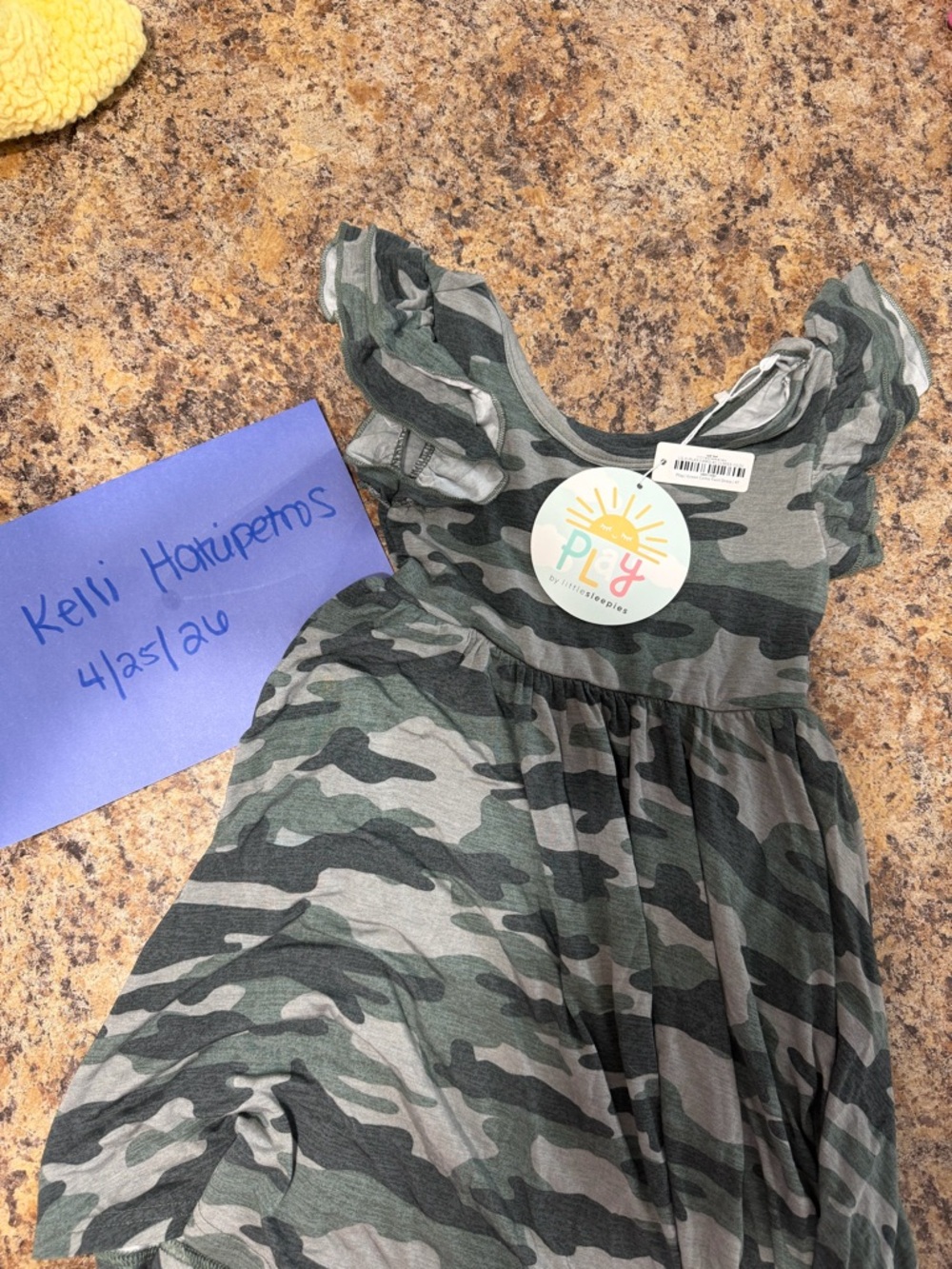Little Sleepies Girls Camo Ruffle Sleeve Dress - Green, Gray, Black